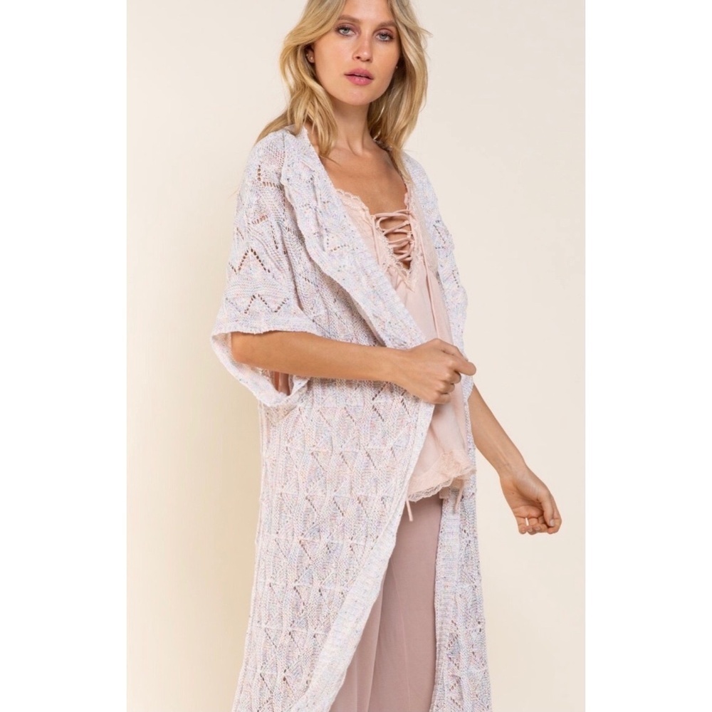 POL White Rainbow Weaved Half Sleeve Long Lightweight Cardigan - Picture 8 of 10